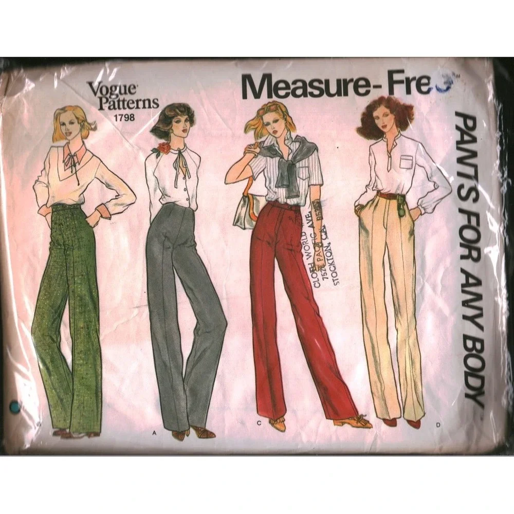 Vogue Patterns 1798 Misses Pants Measure-Free Sewing Pattern Size 26.5 Waist VTG